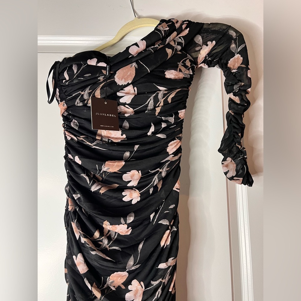 JLUXLABEL Black Floral Ruched Dress - Picture 3 of 10